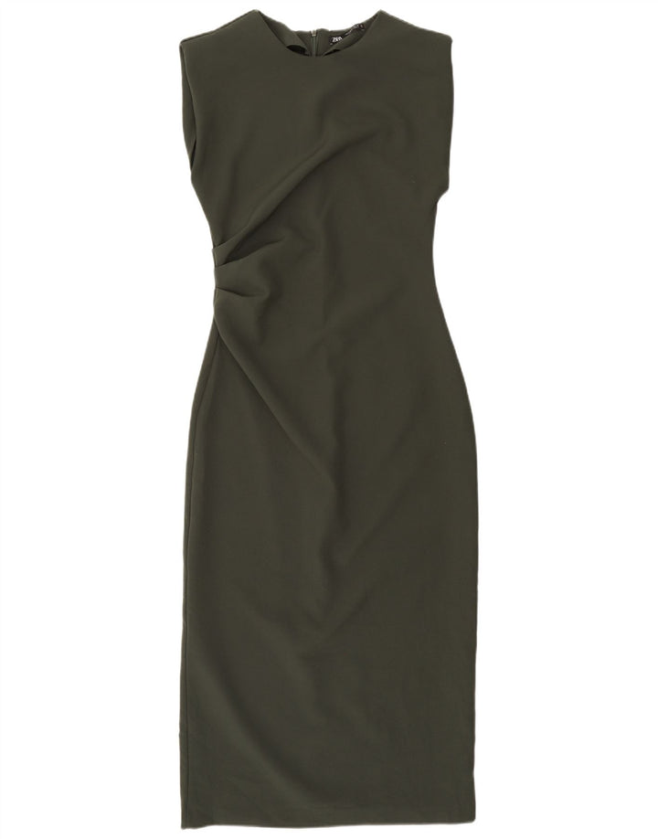 Rochie teacă fără mâneci pentru femei Zara UK 12 Poliester kaki mediu