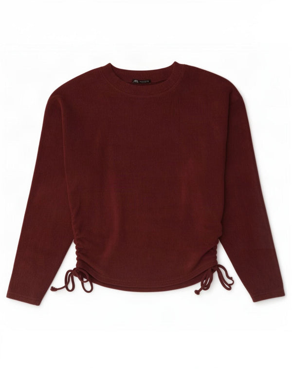 Top pentru femei Zara cu mânecă lungă UK 14 Medium Burgundy Poliester