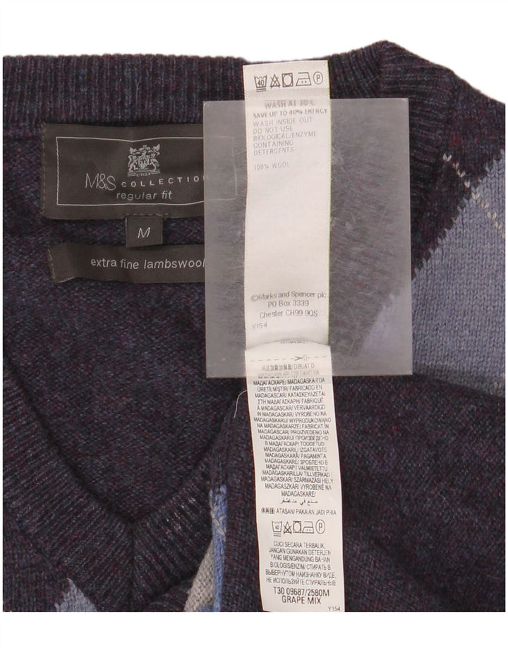 Pulover pentru bărbați Marks & Spencer, cu decolteu în V, violet mediu Argyle/Diamond