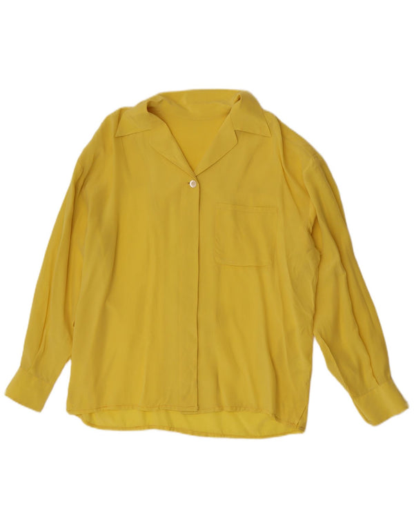 Bluză de cămașă vintage pentru femei UK 16, mătase mare, galbenă