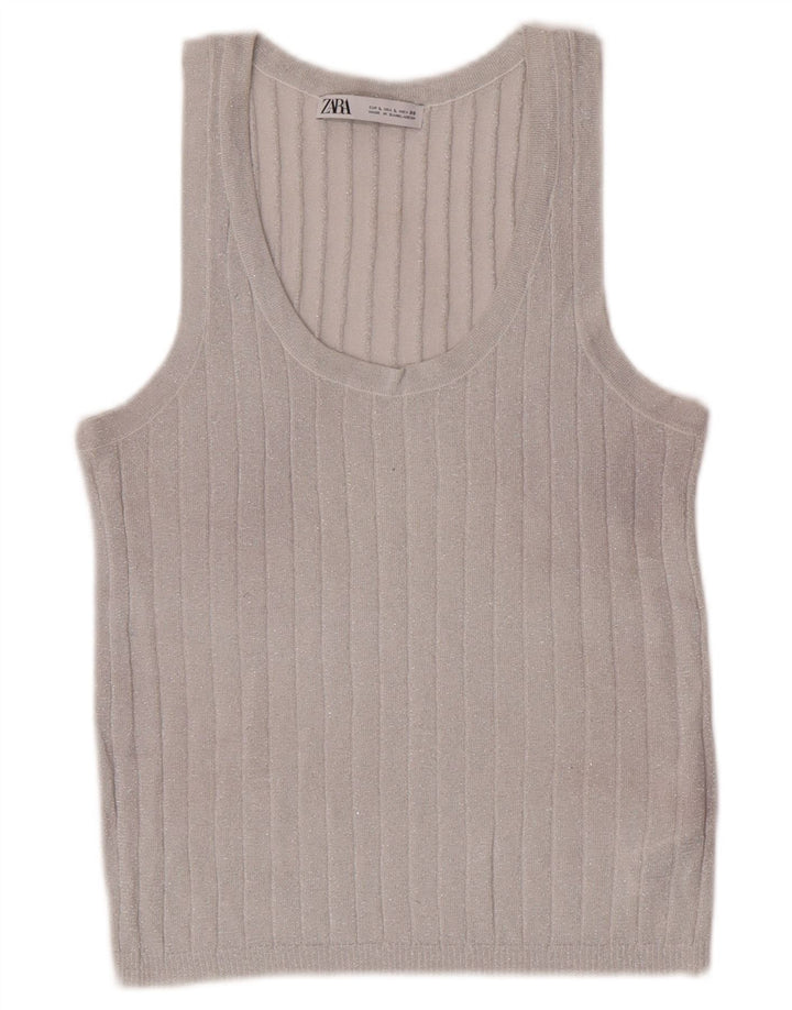 Vest Vest Top Femei Zara UK 14 Large Silver Flecked Viscose