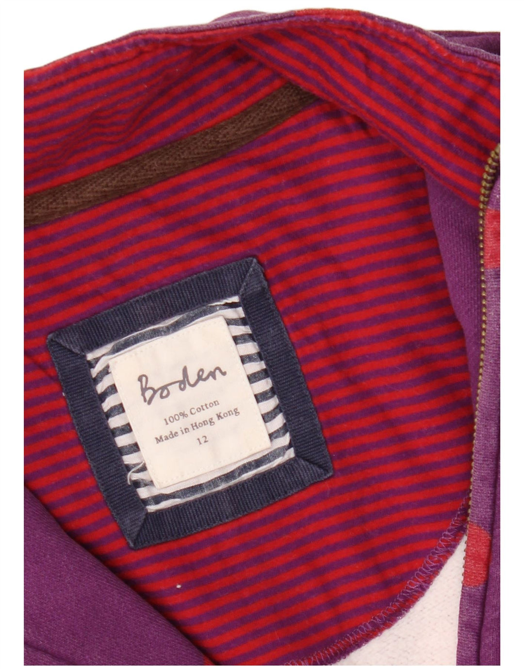 Pulover pentru femei BODEN, cu fermoar, cu gât, UK 12, mov mediu, buline