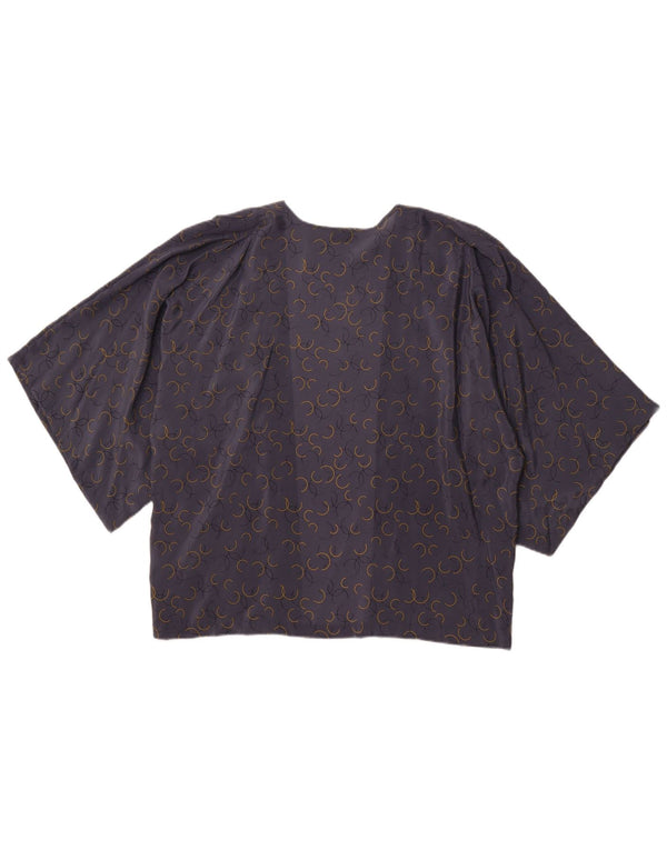 JIGSAW Top cardigan cu mânecă scurtă pentru femei UK 18 XL Mătase geometrică gri