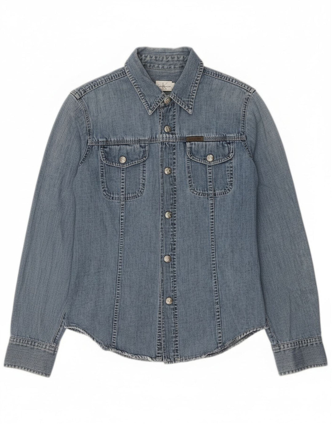 Cămașă de blugi pentru femei Calvin Klein Jeans, bumbac albastru mediu
