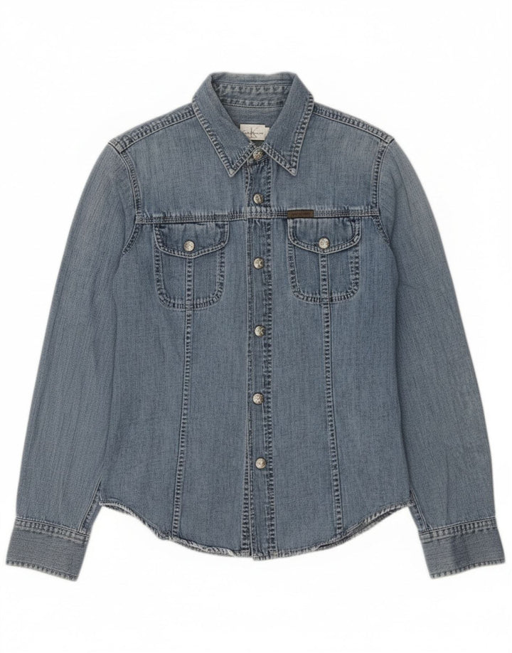 Cămașă de blugi pentru femei Calvin Klein Jeans, bumbac albastru mediu