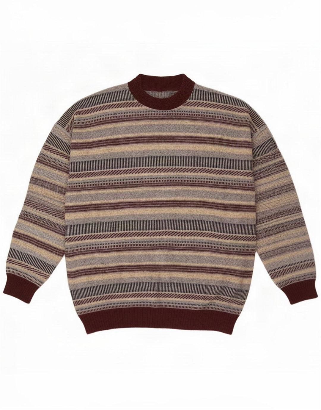 Vintage Pulover pentru bărbați cu gât roșu, cu dungi mari, multicolore