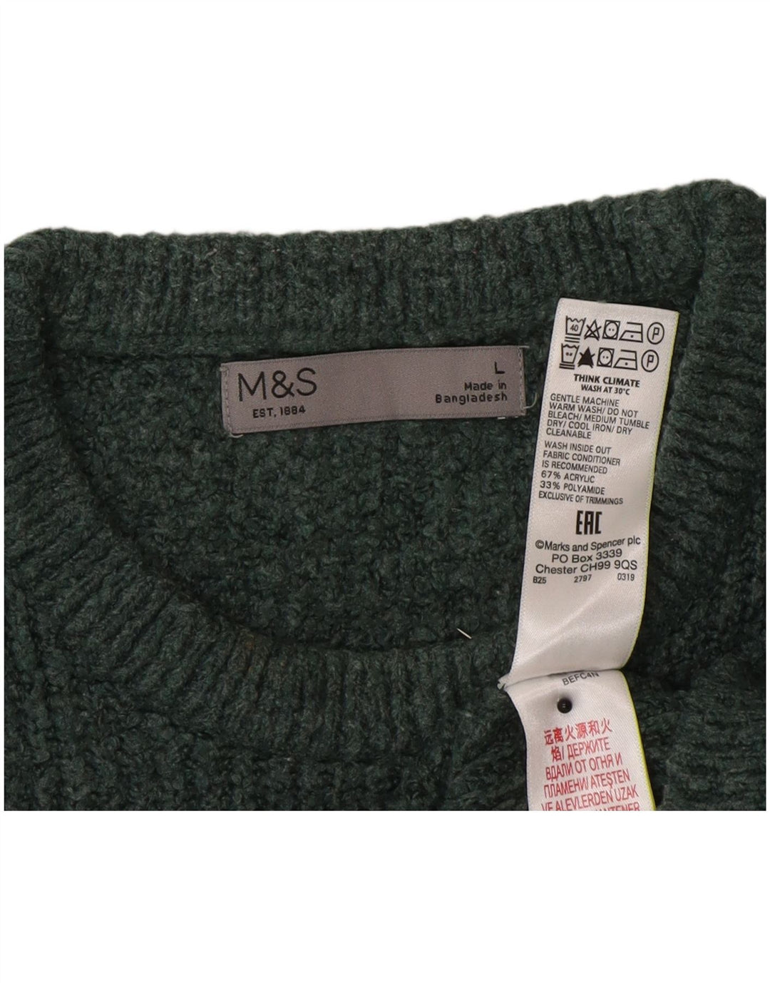 Pulover pentru bărbați Marks & Spencer, cu gât roșu, mare, verde acrilic