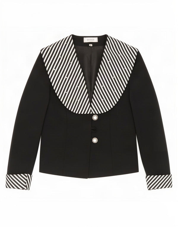 Jachetă Blazer Vintage pentru femei cu 3 nasturi UK 14 Poliester cu dungi negre medii