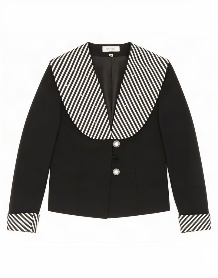 Jachetă Blazer Vintage pentru femei cu 3 nasturi UK 14 Poliester cu dungi negre medii