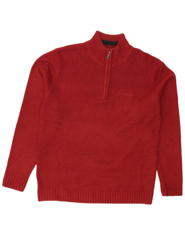 Pulover pentru bărbați Pierre Cardin, cu fermoar și gât, XL, roșu acrilic