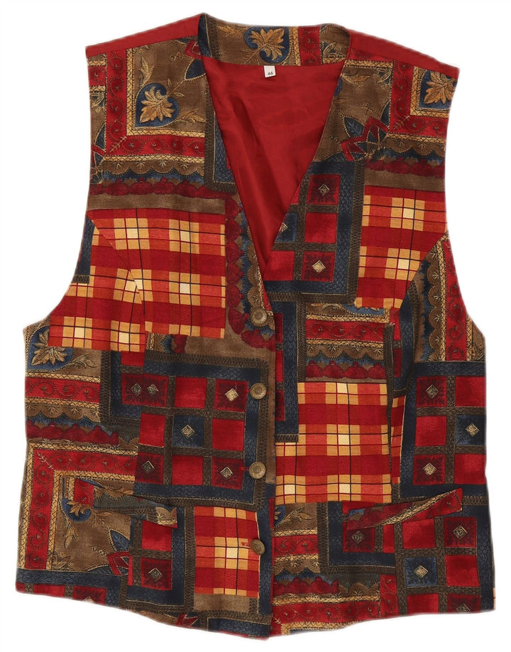 Vestă vintage de damă IT 46 mare roșu patchwork viscoză