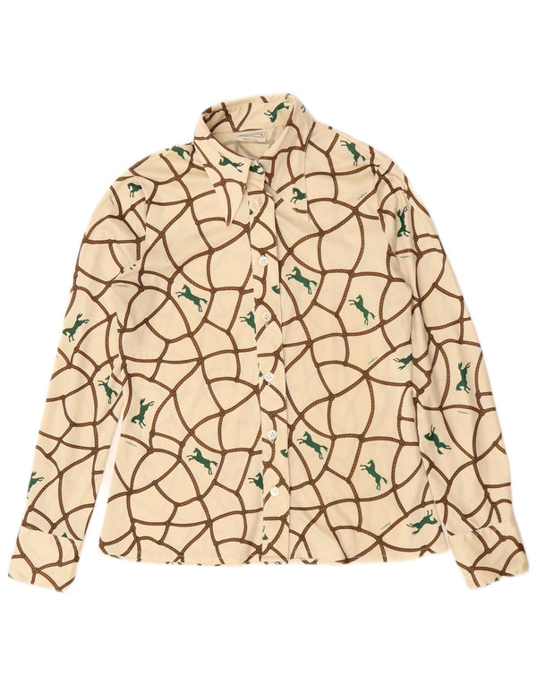 Bluză de cămașă de epocă pentru femei UK 12 Medium, alb, imprimeu animal