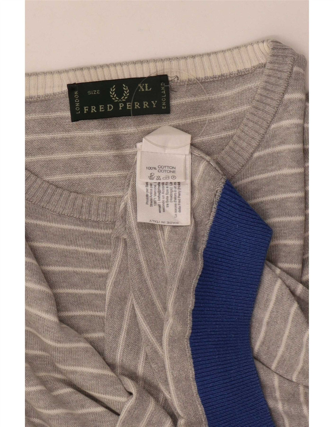 Pulover pentru bărbați Fred Perry, cu gât crew, XL, bumbac cu dungi gri