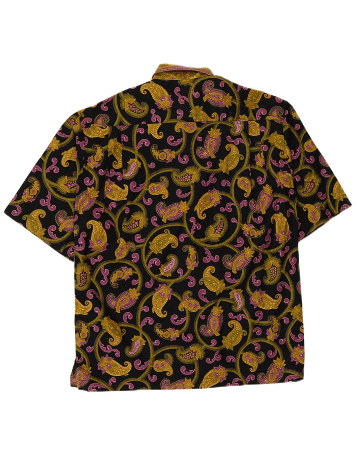 Cămașă Vintage pentru bărbați cu mânecă scurtă, bumbac Paisley, negru mediu