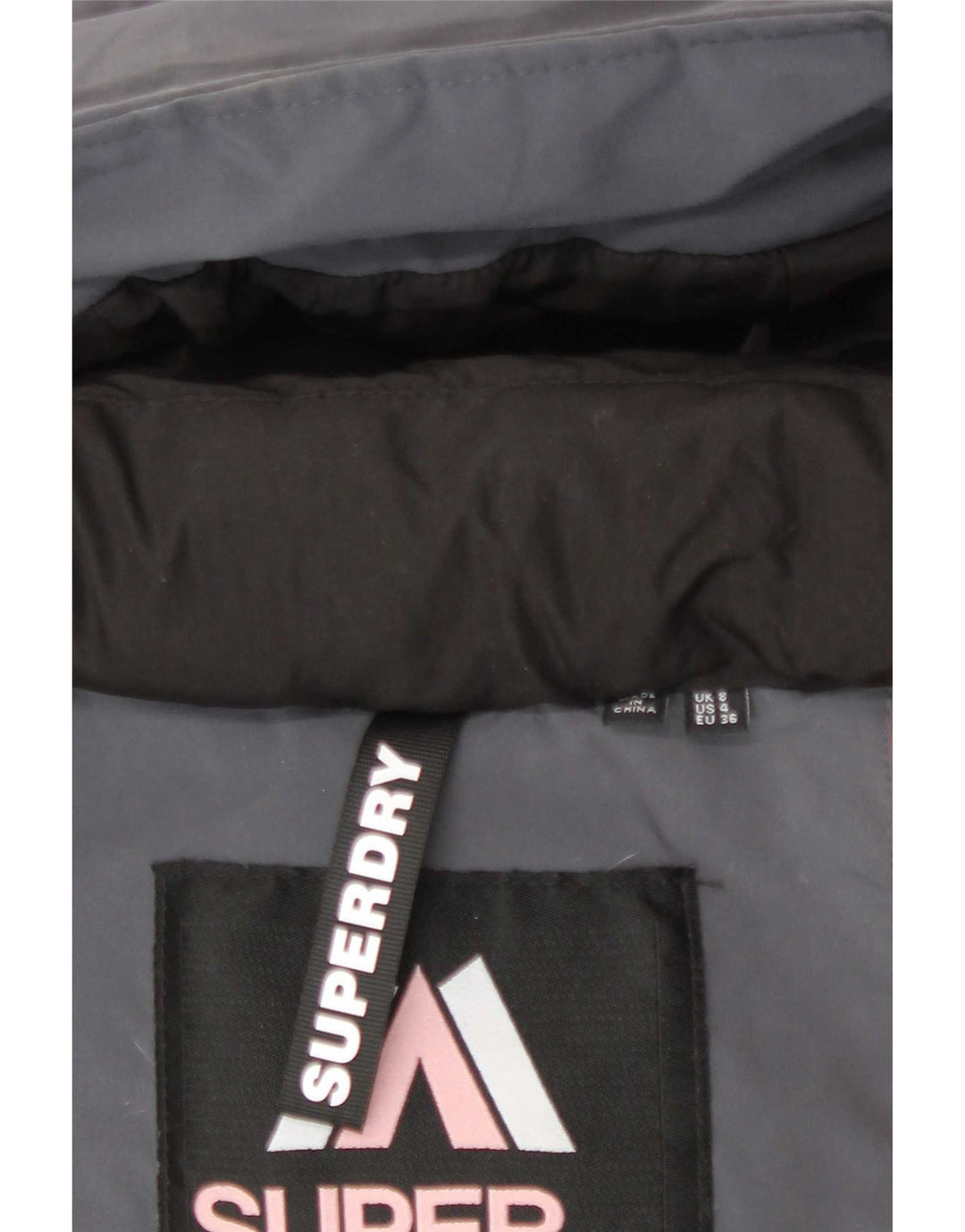 Palton căptușit cu glugă Superdry pentru femei UK 8 Small, gri