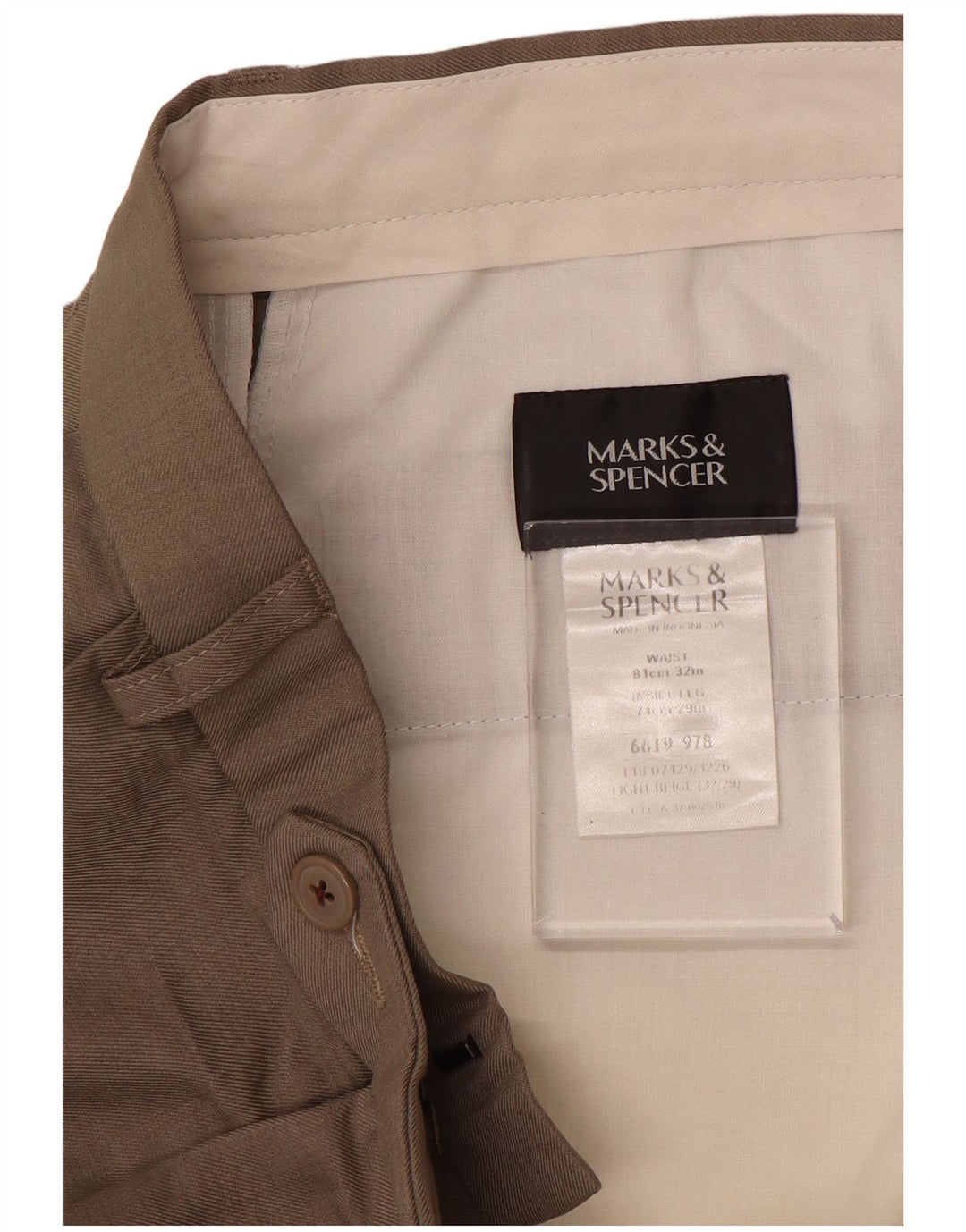 MARKS & SPENCER Mens Pegged Suit Trousers W32 L29 Beige Polyester