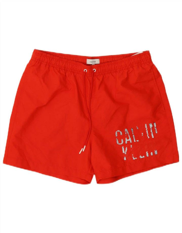 CALVIN KLEIN Pantaloni scurți de înot grafic pentru bărbați, poliester roșu mare