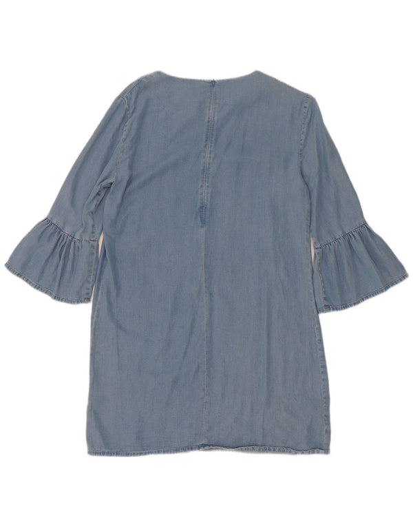 Rochie din denim pentru femei Zara cu mâneci 3/4 UK 14 Lyocell albastru mediu