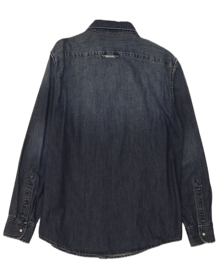 Cămașă Benetton pentru bărbați din denim, bumbac mediu albastru bleumarin