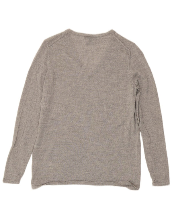 Pulover cu decolteu în V Tommy Hilfiger pentru femei UK 14 Lână mare, gri