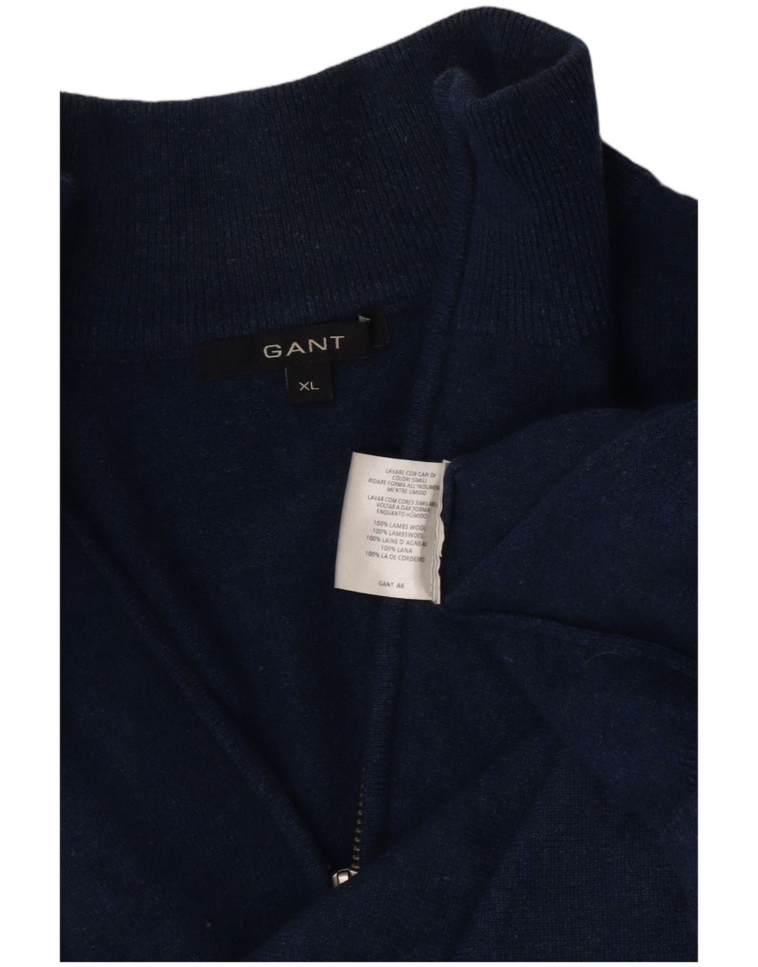 Pulover Gant pentru bărbați, cu fermoar și gât, XL, lână de miel, albastru