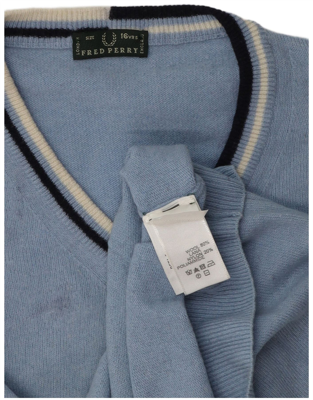 Fred Perry Pulover cu decolteu în V pentru băieți 15-16 ani Lână albastră