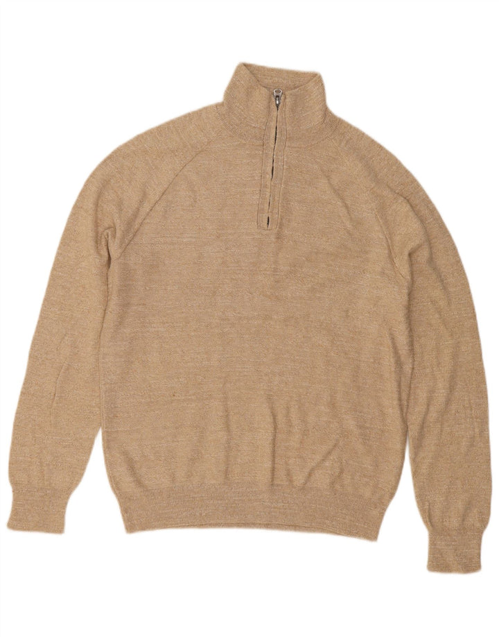 J. Crew Pulover pentru bărbați cu fermoar și gât, bumbac mic, bej