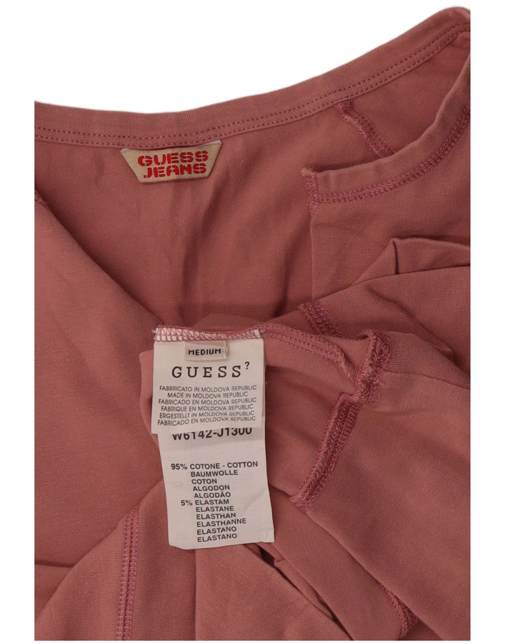 Crop Top pentru femei GUESS cu mânecă lungă UK 12, bumbac roz mediu