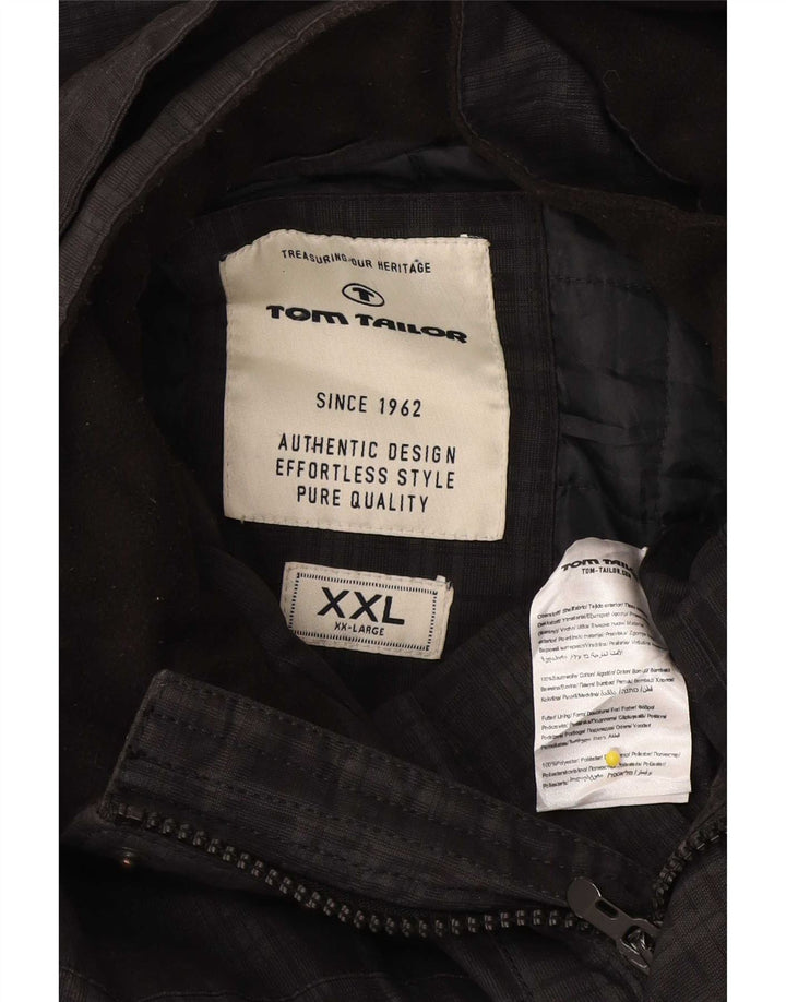 Jachetă cu glugă pentru bărbați Tom Tailor UK 44 2XL, bumbac negru cu carouri
