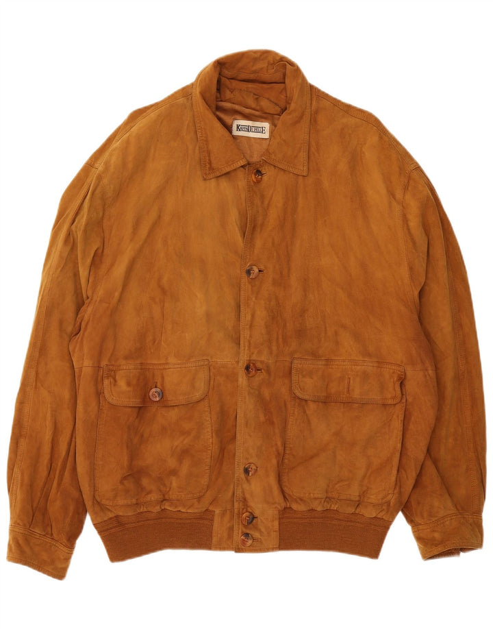 Jachetă Bomber Vintage pentru bărbați din piele intoarsa IT 56 3XL din piele maro
