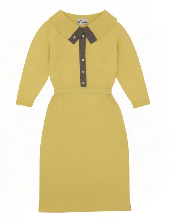 Vintage Womens Jumper Dress UK 12 Medium Yellow Wool