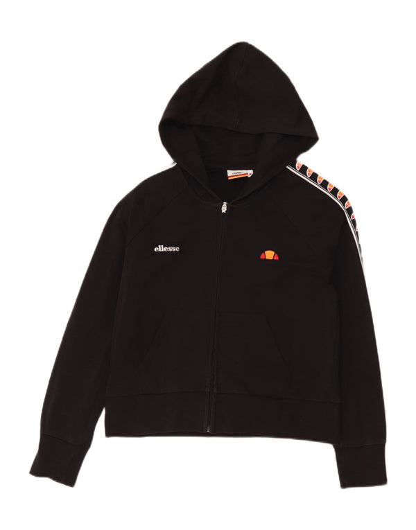 Pulover cu glugă cu fermoar grafic Ellesse pentru femei UK 14 bumbac mediu negru