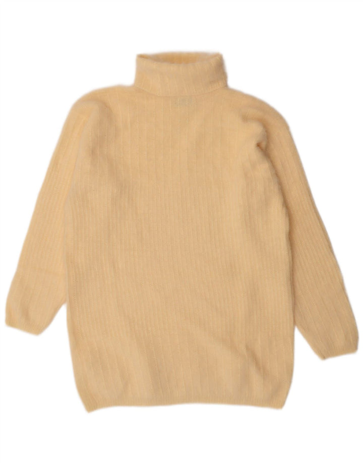 Pulover vintage pentru femei cu paragate cu gât rulat, UK 14 Medium Yellow Angora