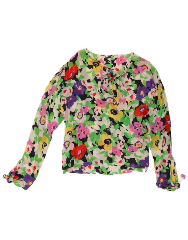 Bluză vintage cu mâneci lungi pentru femei UK 16 mare, multicoloră, florală