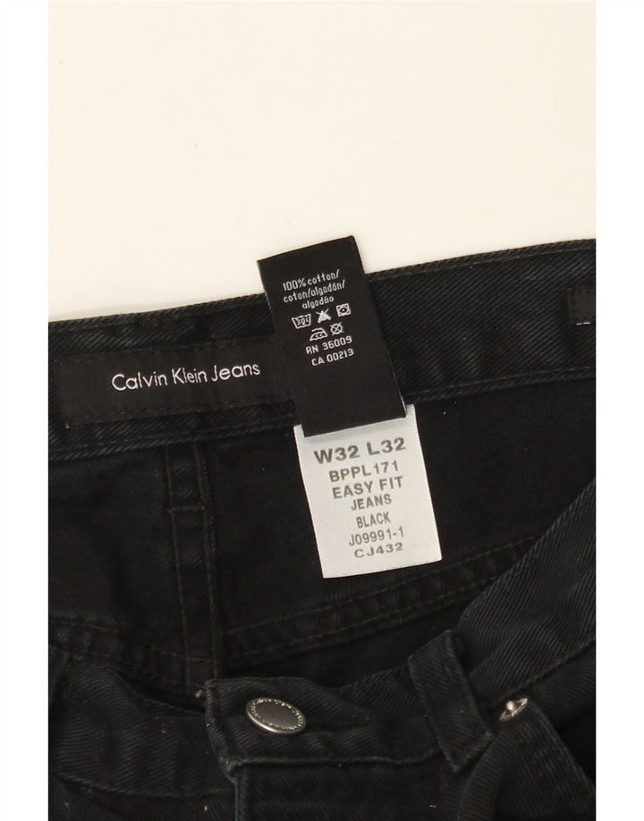 CALVIN KLEIN Blugi drepti pentru bărbați, cu ajustări uşoare, W32 L32, bumbac negru