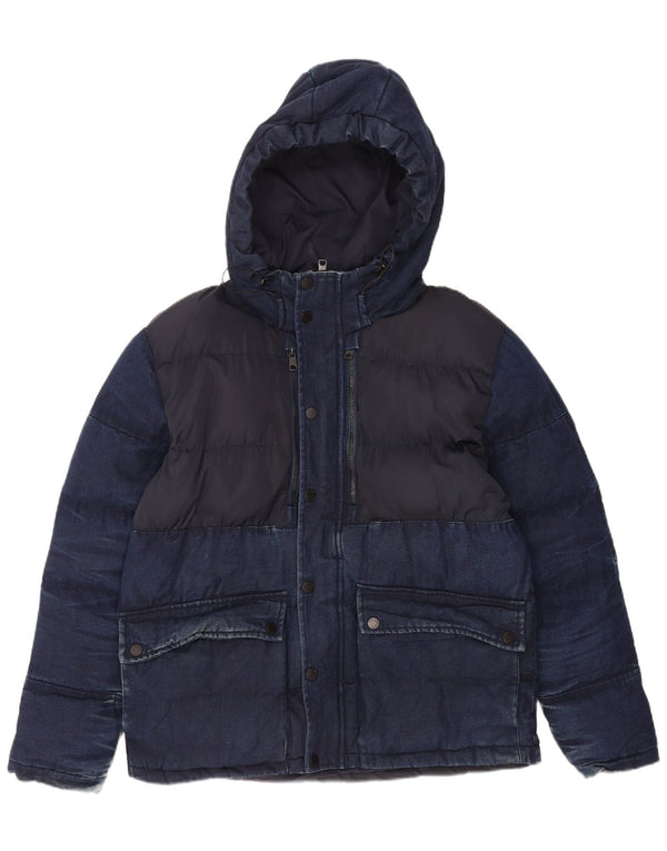 Jachetă căptușită cu glugă pentru bărbați Zara UK 42 XL Bumbac bleumarin
