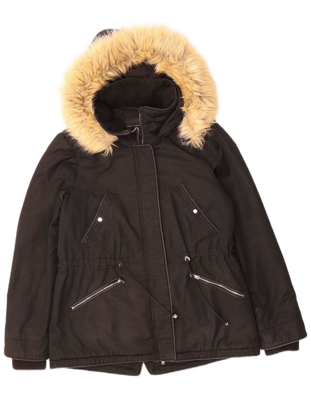 ZARA Womens Oversized Hooded Windbreaker Jacket UK 10 Small Black Cotton