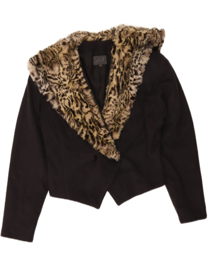 Jachetă vintage pentru femei crop blazer UK 14 Medium Black Animal Print