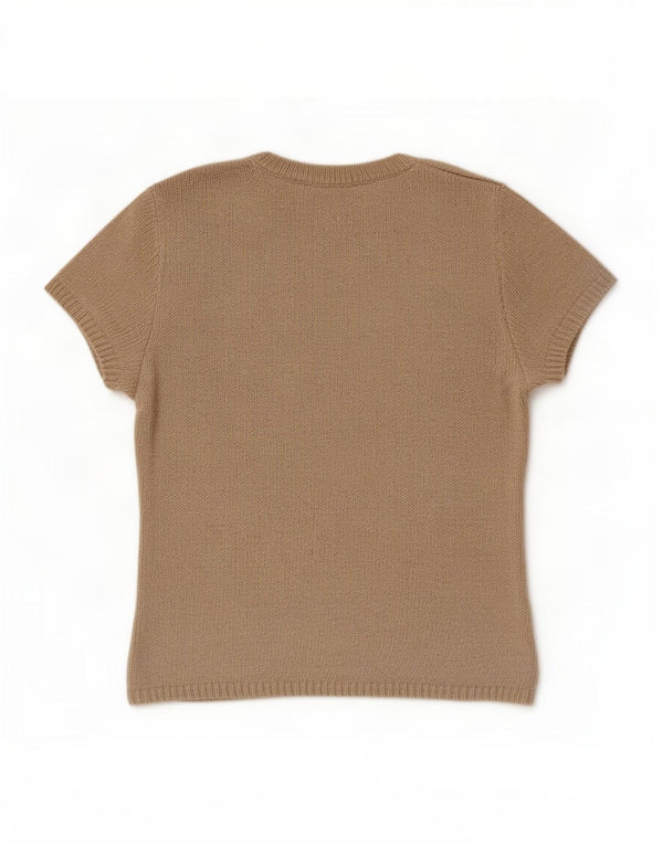 Zara Womens Crop Short Sleeve Boat Neck Jumper Sweater UK 12 Medium Beige
