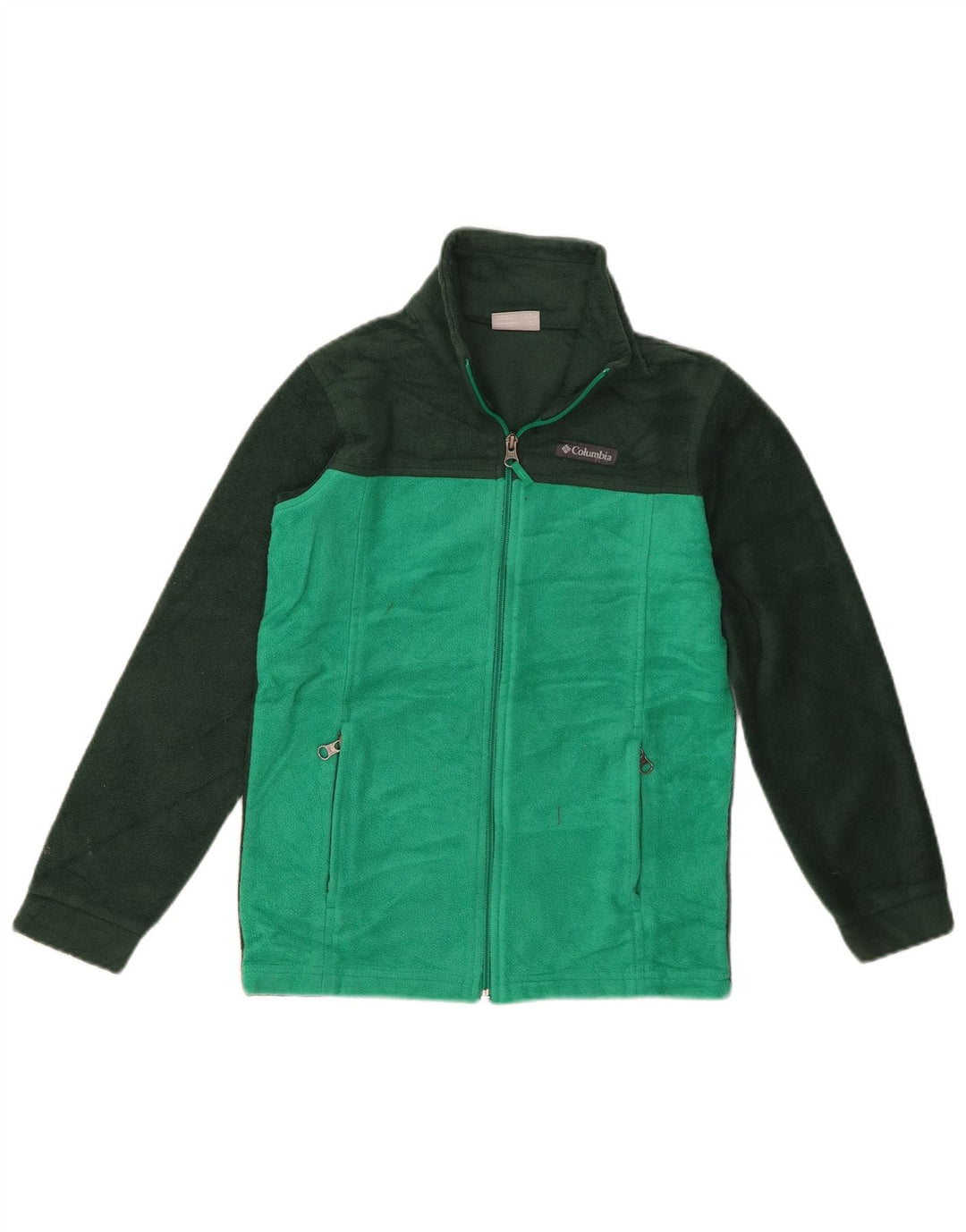 Jachetă fleece Columbia pentru fete 10-11 ani, verde mediu, poliester color bloc