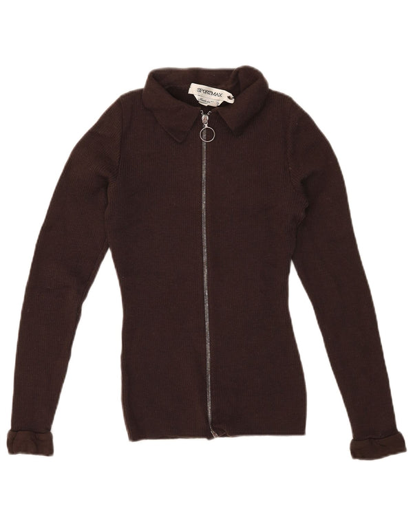 Pulover cardigan cu fermoar complet Sportmax pentru femei UK 8 mic maro