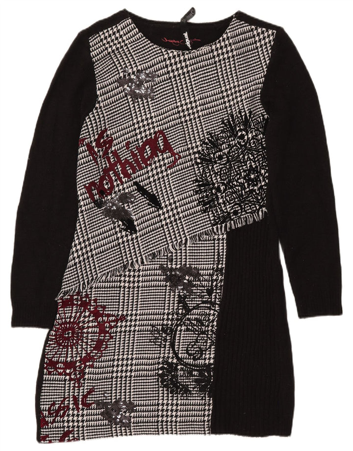 DESIGUAL Rochie de damă cu pulover cu grafică EU 42 Mare negru Houndstooth