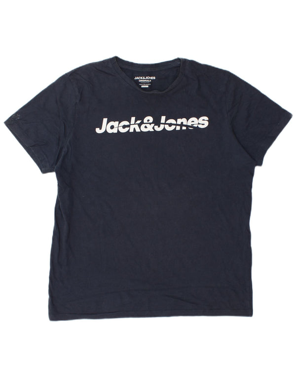 Tricou cu grafic Jack & Jones pentru bărbați, cu croială obișnuită. Top mare din bumbac bleumarin