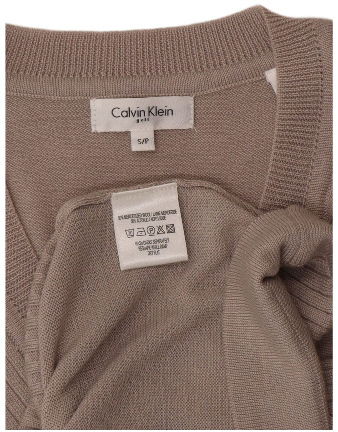 CALVIN KLEIN Pulover de golf cu decolteu în V pentru femei UK 10 mic bej lână