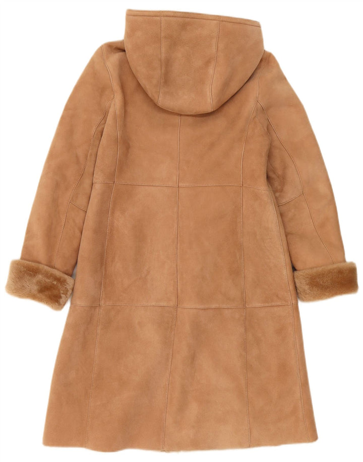Palton din shearling cu glugă vintage pentru femei UK 10 Bej mic