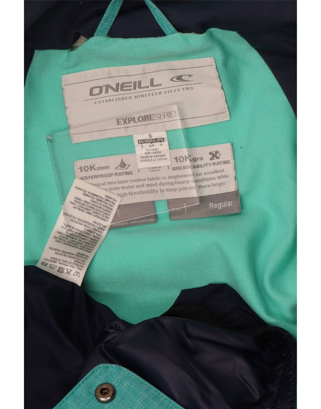Jachetă de ploaie O'Neill pentru bărbați, cu glugă, cu formă regulată, UK 36, poliester turcoaz mic