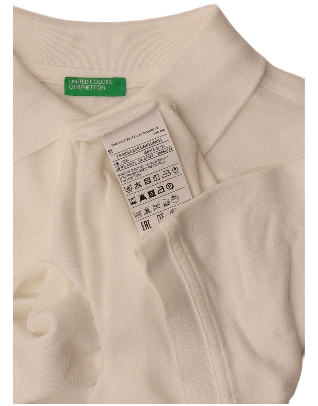 Tricou Polo Benetton Băieți 7-8 Ani Bumbac Alb Mediu