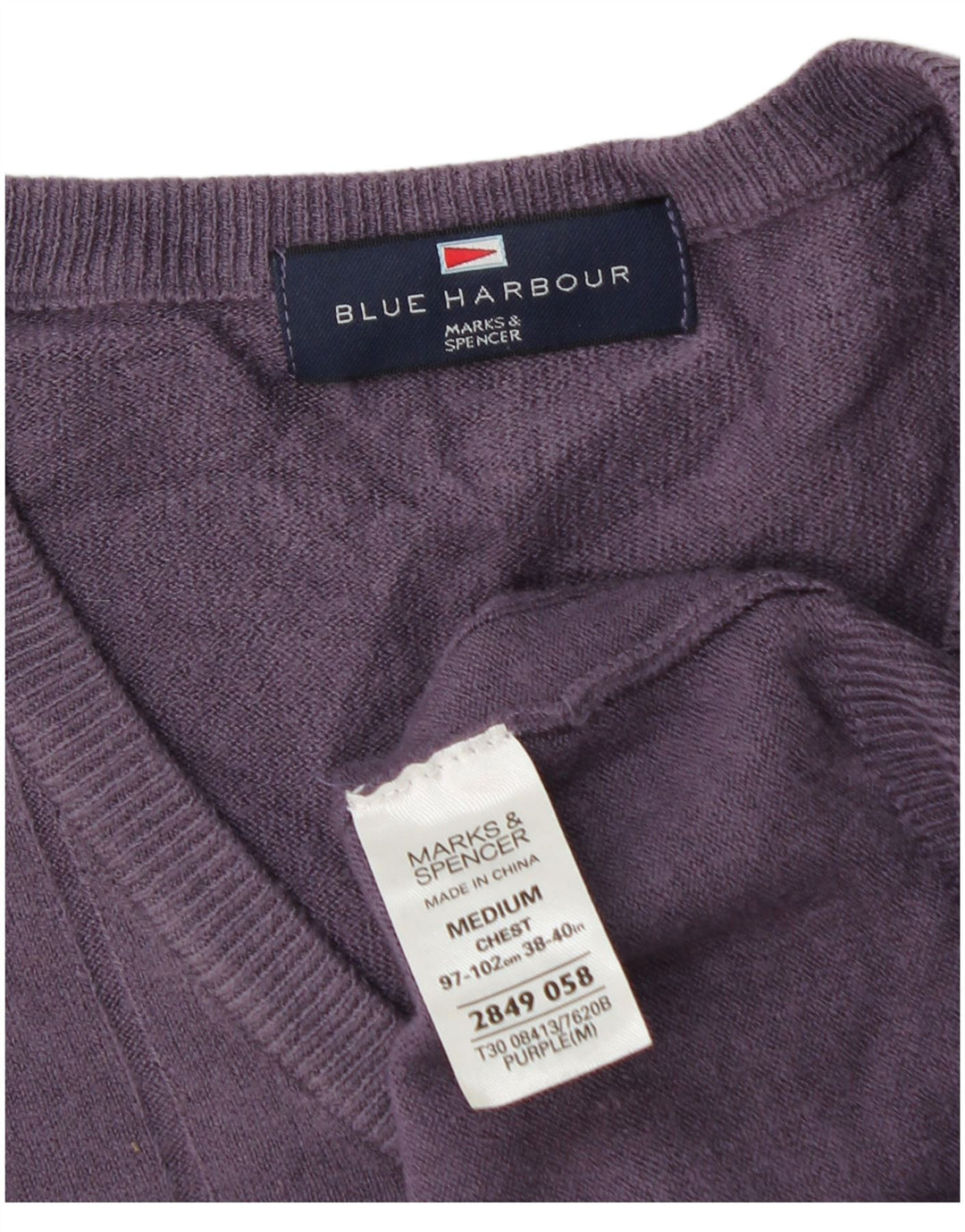 Pulover cu decolteu în V Blue Harbour pentru bărbați Marks & Spencer, violet mediu
