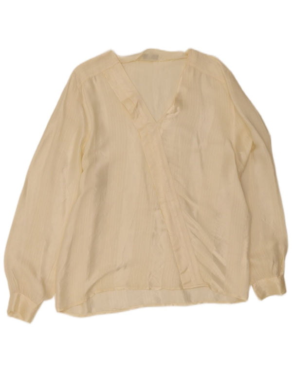 Bluză vintage cu mânecă lungă pentru femei Top IT 48 XL Acetat cu dungi galbene