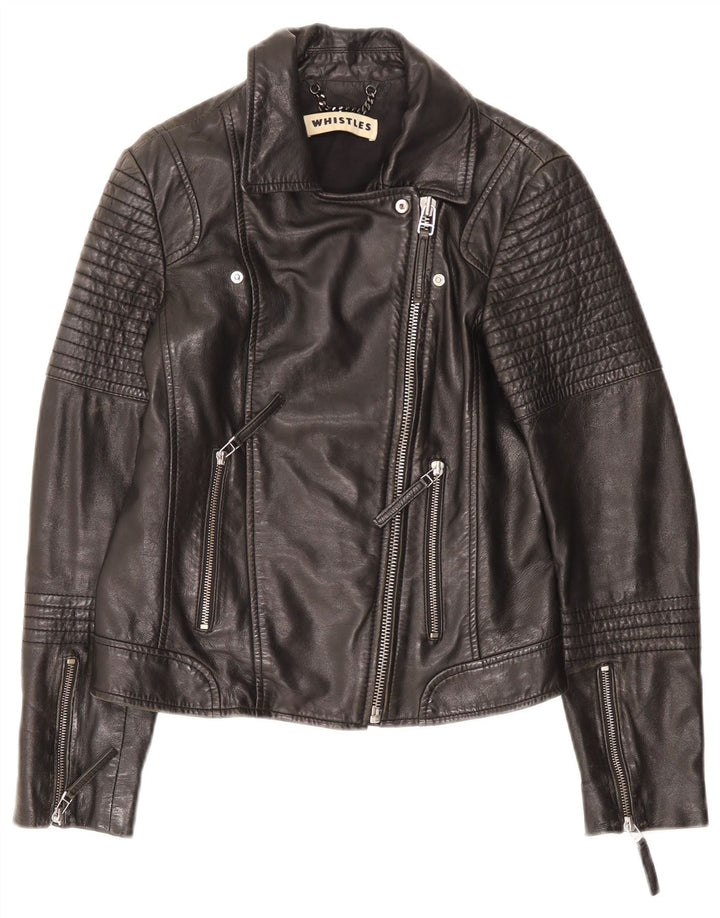 WHISTLES Jachetă Biker din piele pentru femei UK 8 Mic din piele neagră